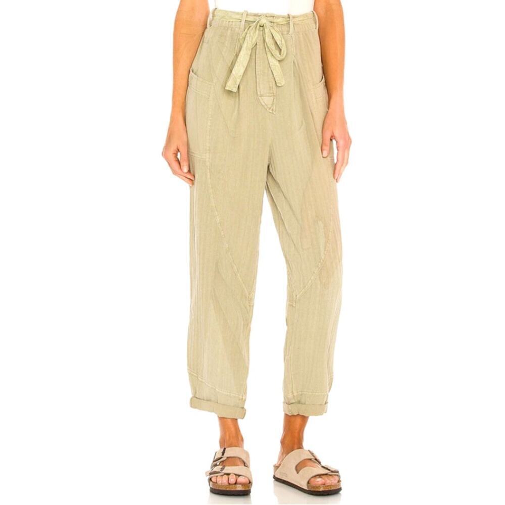 Free People Linen Cotton Cargo Button-Fly Pants Relaxed Slouchy